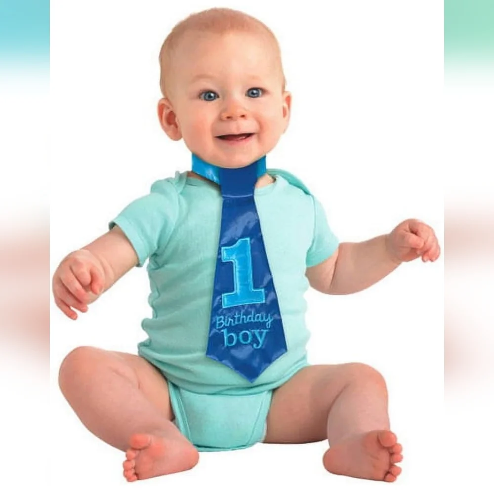 Baby Boy 1st Birthday Satin Blue Tie - 9